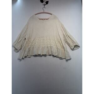 Cato Women XL Ruffle Blouse Lace Boho Oversize Cottagecore Prairie Peasant Cream